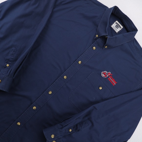 Lee Other - Lee‎ Casual Collection Mens XL Navy Blue Cleveland Indians Button Down Shirt MLB